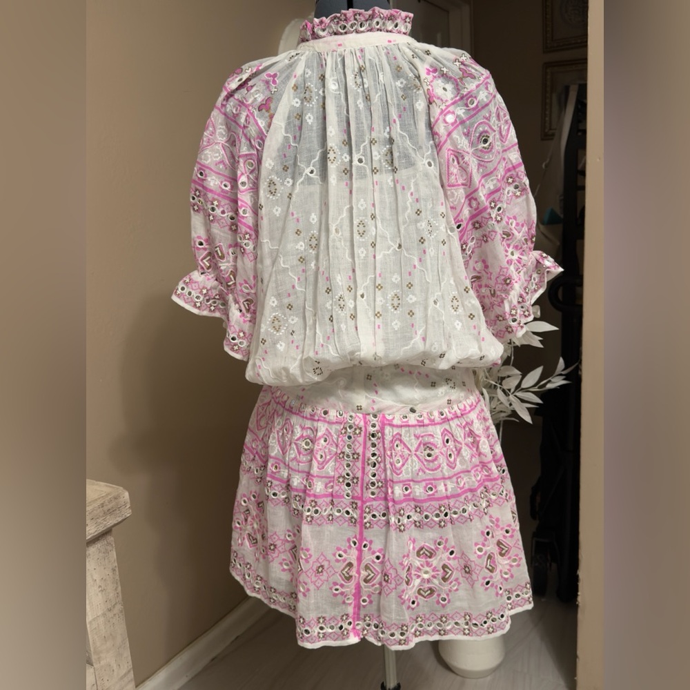 Juliet Dunn White and Pink Embroidered Mini Dress - Picture 4 of 17